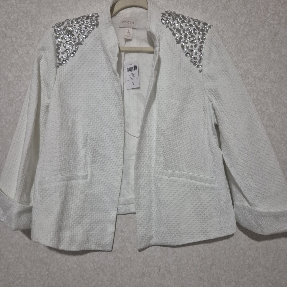 NWT Chico's White Blazer with Silver Embellishments...SIZE:1